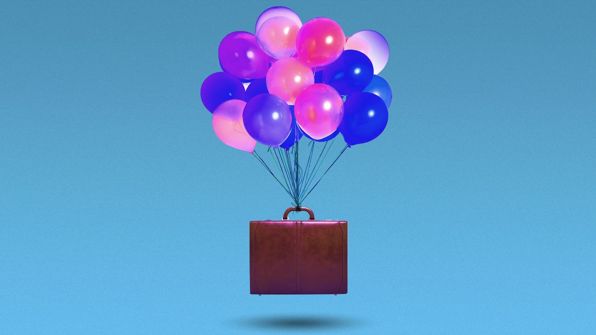 Illustration of a briefcase being lifted from the ground by balloons