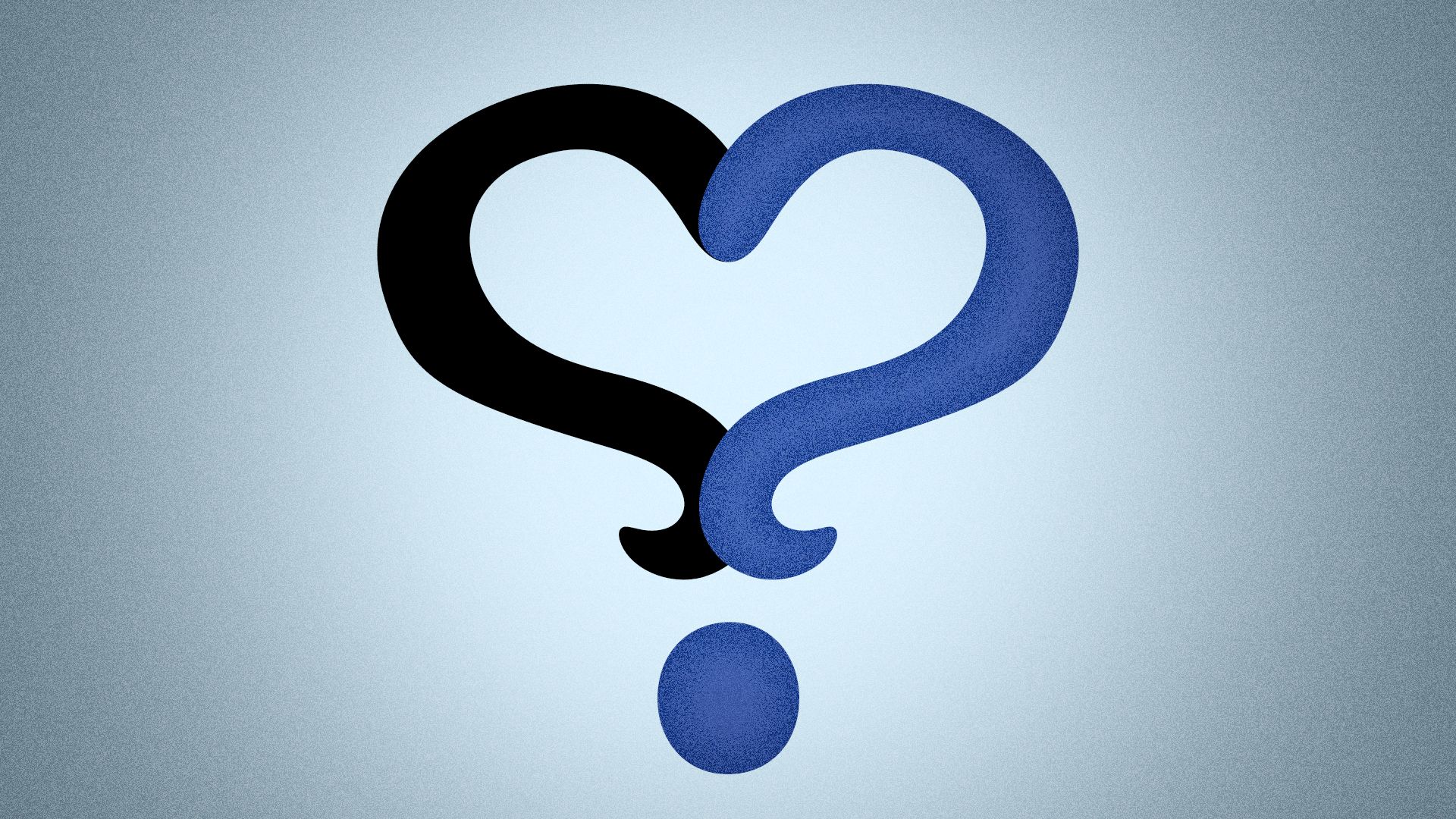 Illustration of two stylized question marks forming a heart shape.