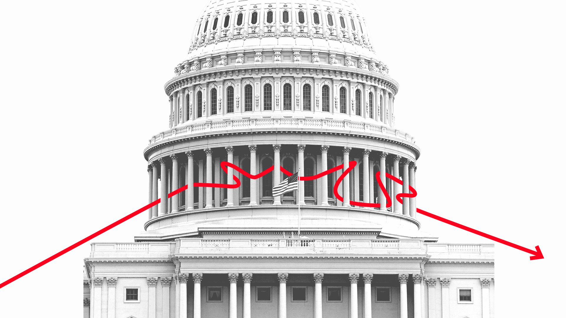 Illustration of trend line tangled in U.S. capital building