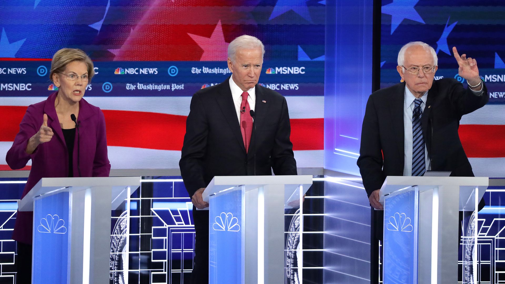 Sen. Elizabeth Warren, former Vice President Joe Biden and Sen. Bernie Sanders.