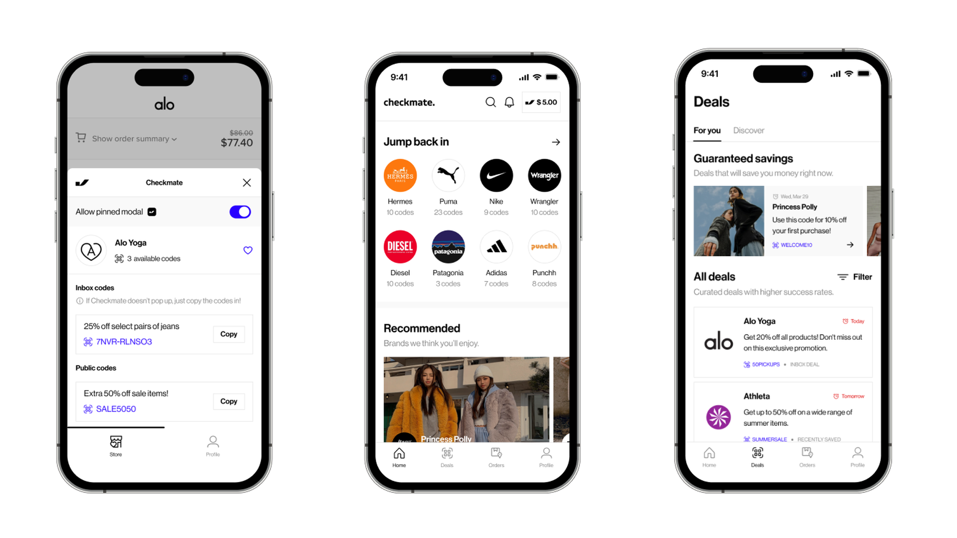 Checkmate's shopping app pictured on a mobile phone.