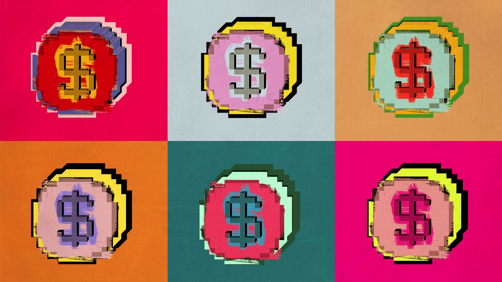 Illustration of a grid of coins in a Pop Art style.