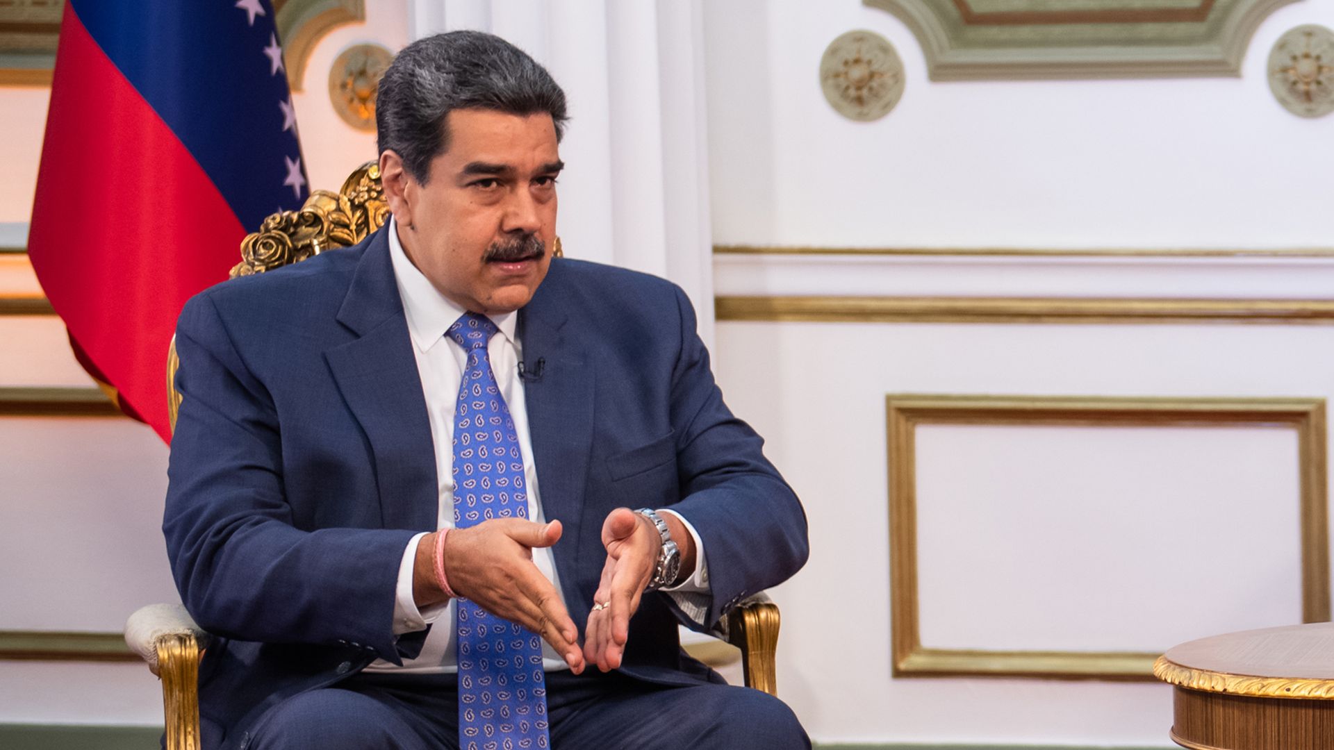  Venezuela's president Nicolas Maduro speaks during a Bloomberg Television interview in Caracas, Venezuela, on Monday, June 14. 
