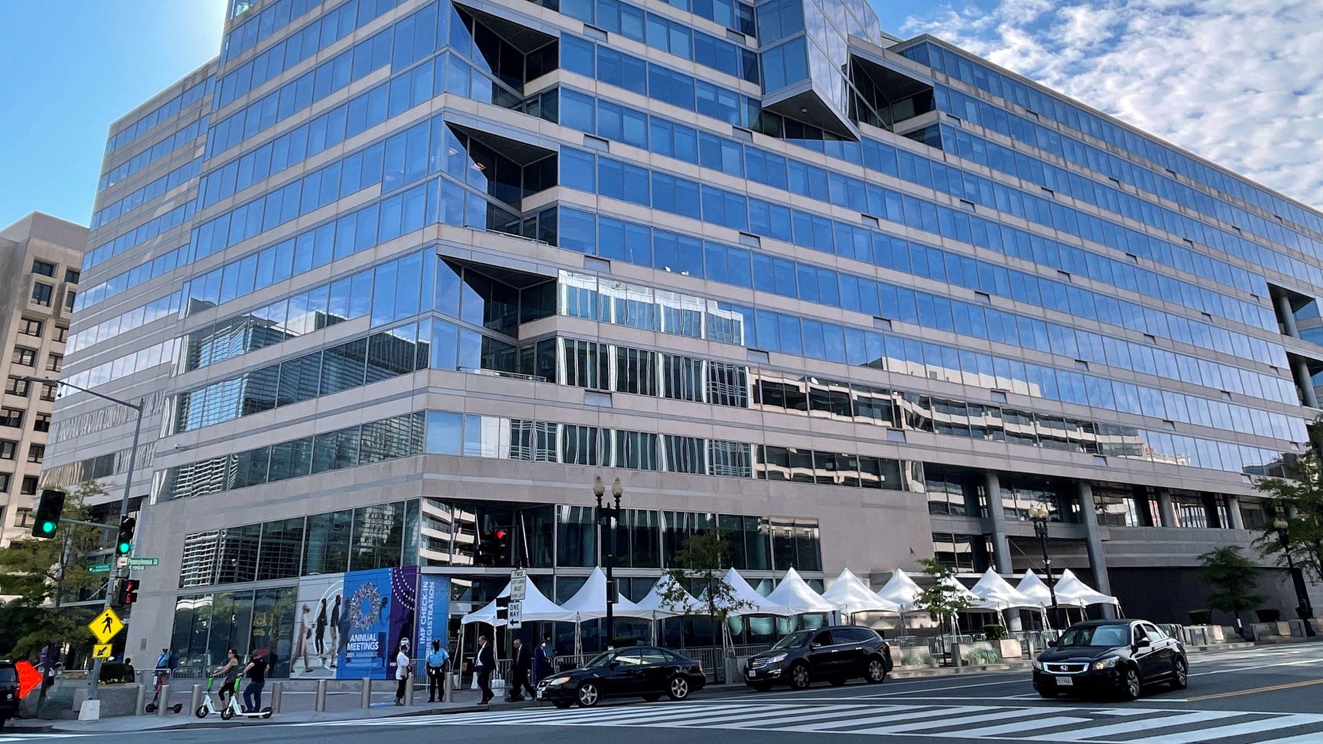 The IMF's world headquarters in seen in Washington.