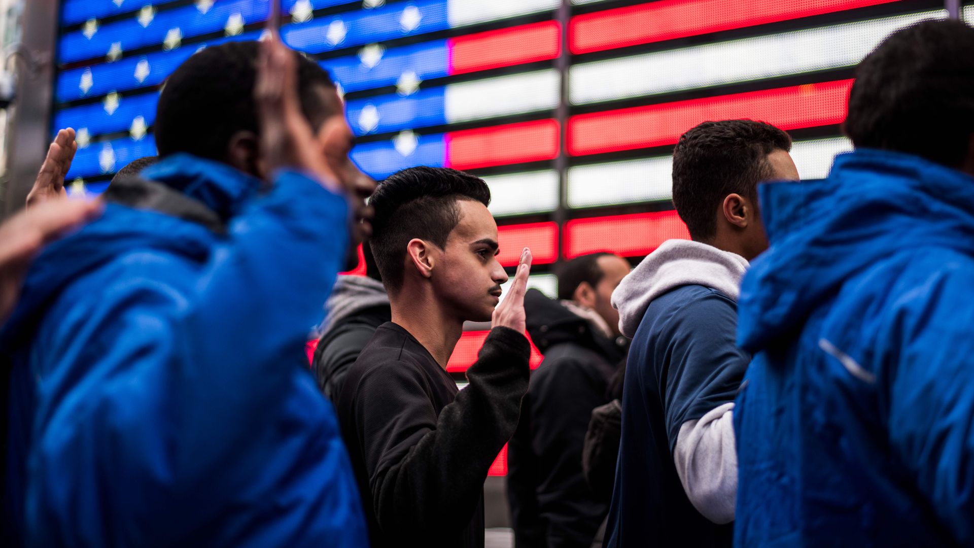 New Army recruits take an oath in Times Square