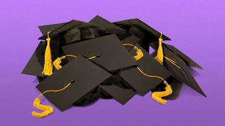 Illustration of a pile of graduation caps