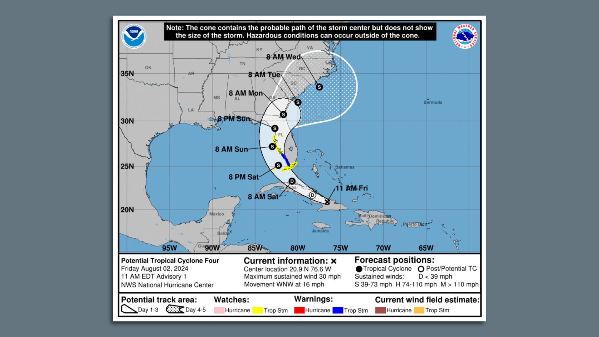 Tropical Storm Debby expected to form, on track for Florida's east