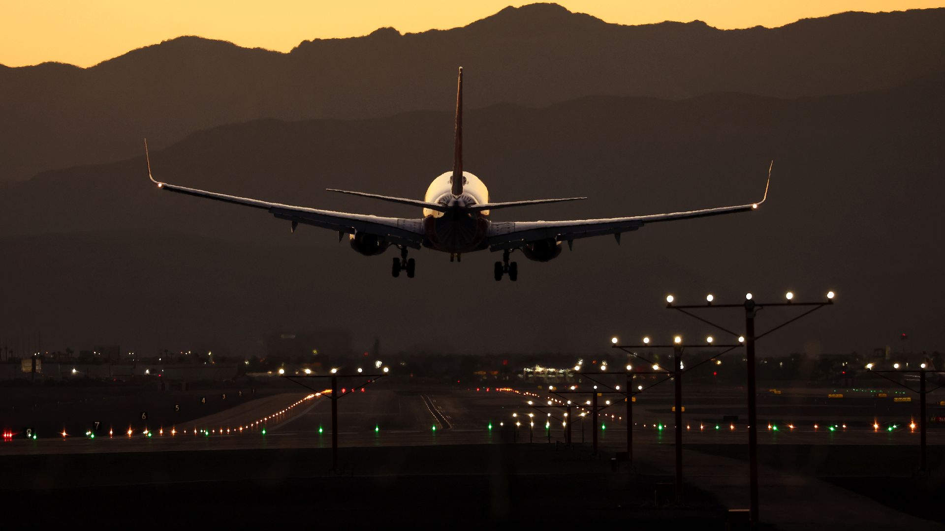 A plane lands at Harry Reid International Airport on October 14, 2022 in Las Vegas, Nevada.