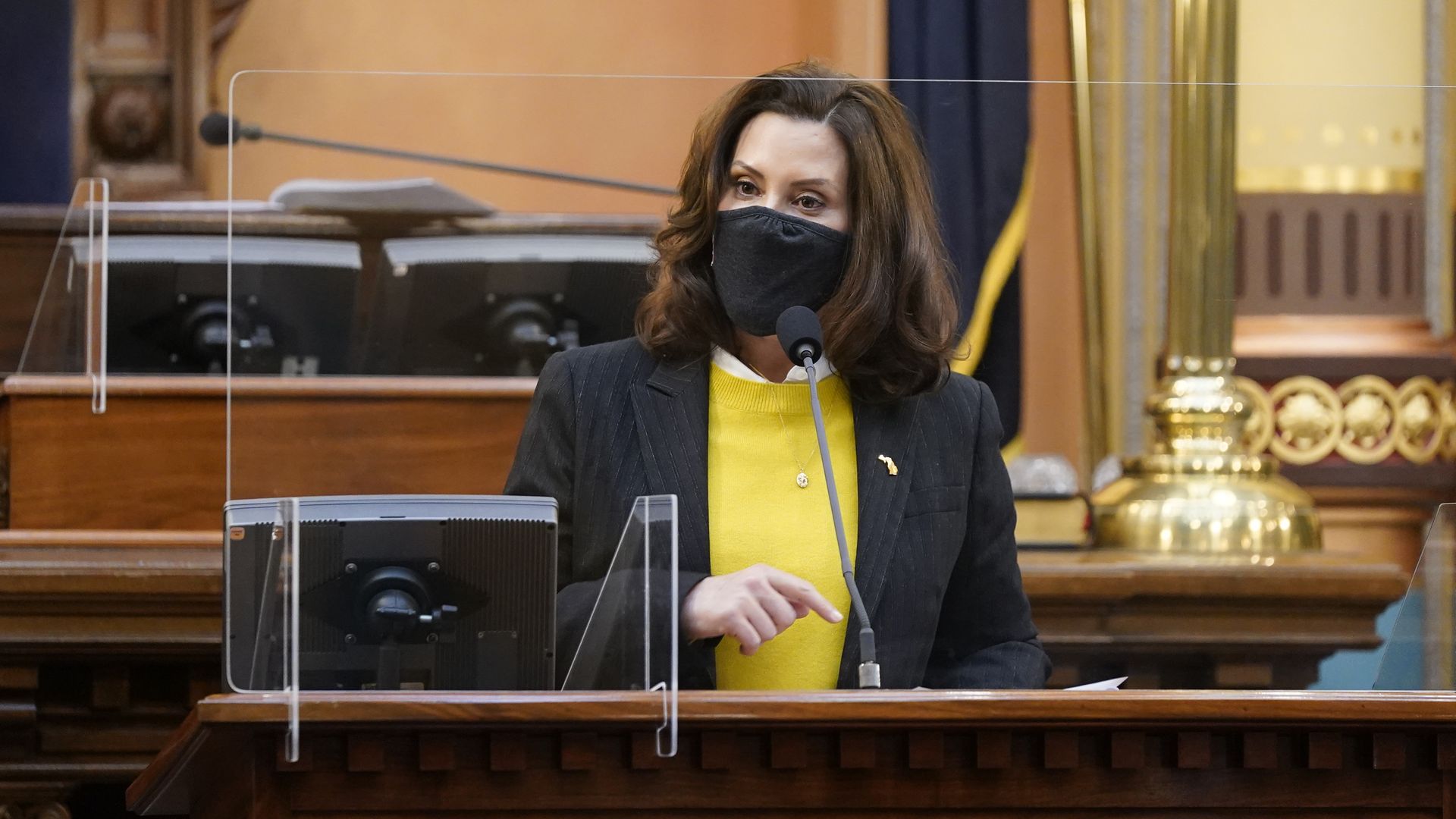 Michigan Gov. Gretchen Whitmer (D) speaking in the state Capitol in Lansing in December 2020.