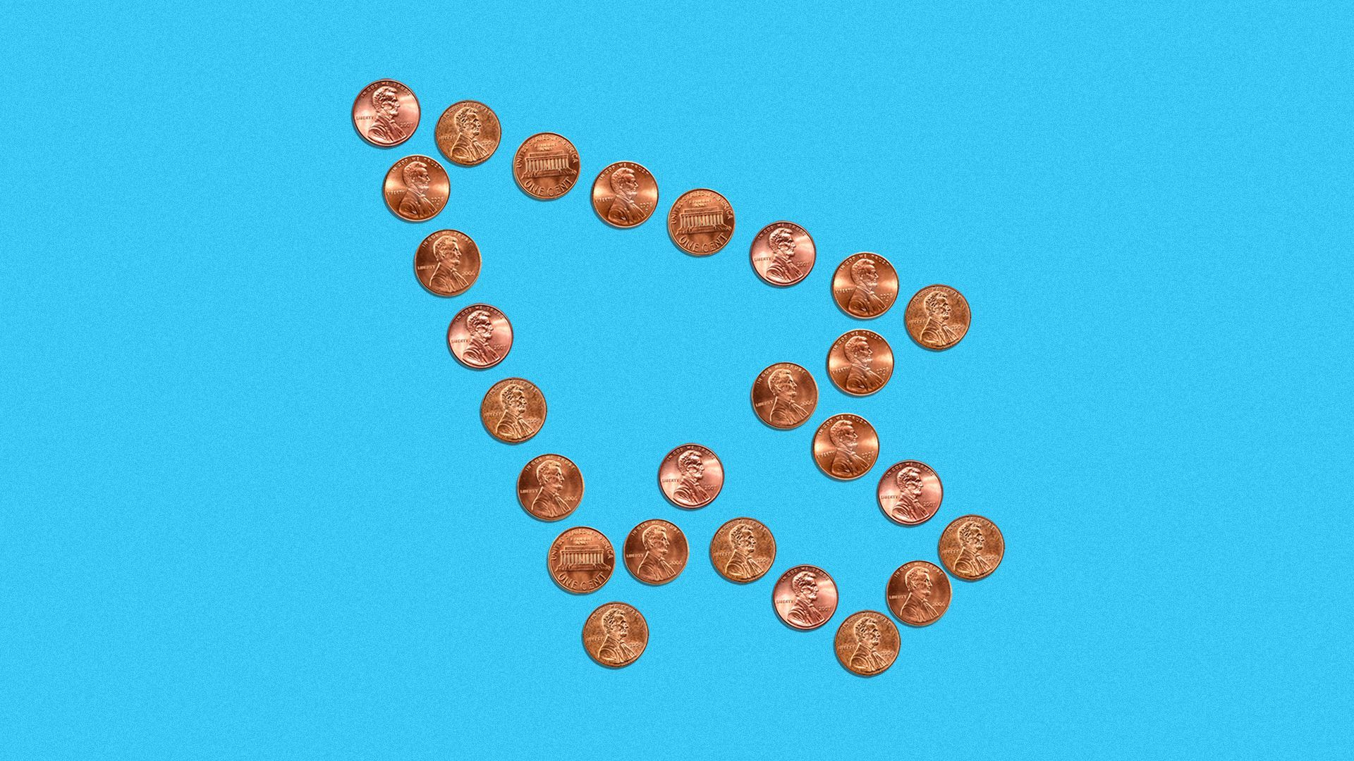 Illustration of a mouse cursor formed by small pennies