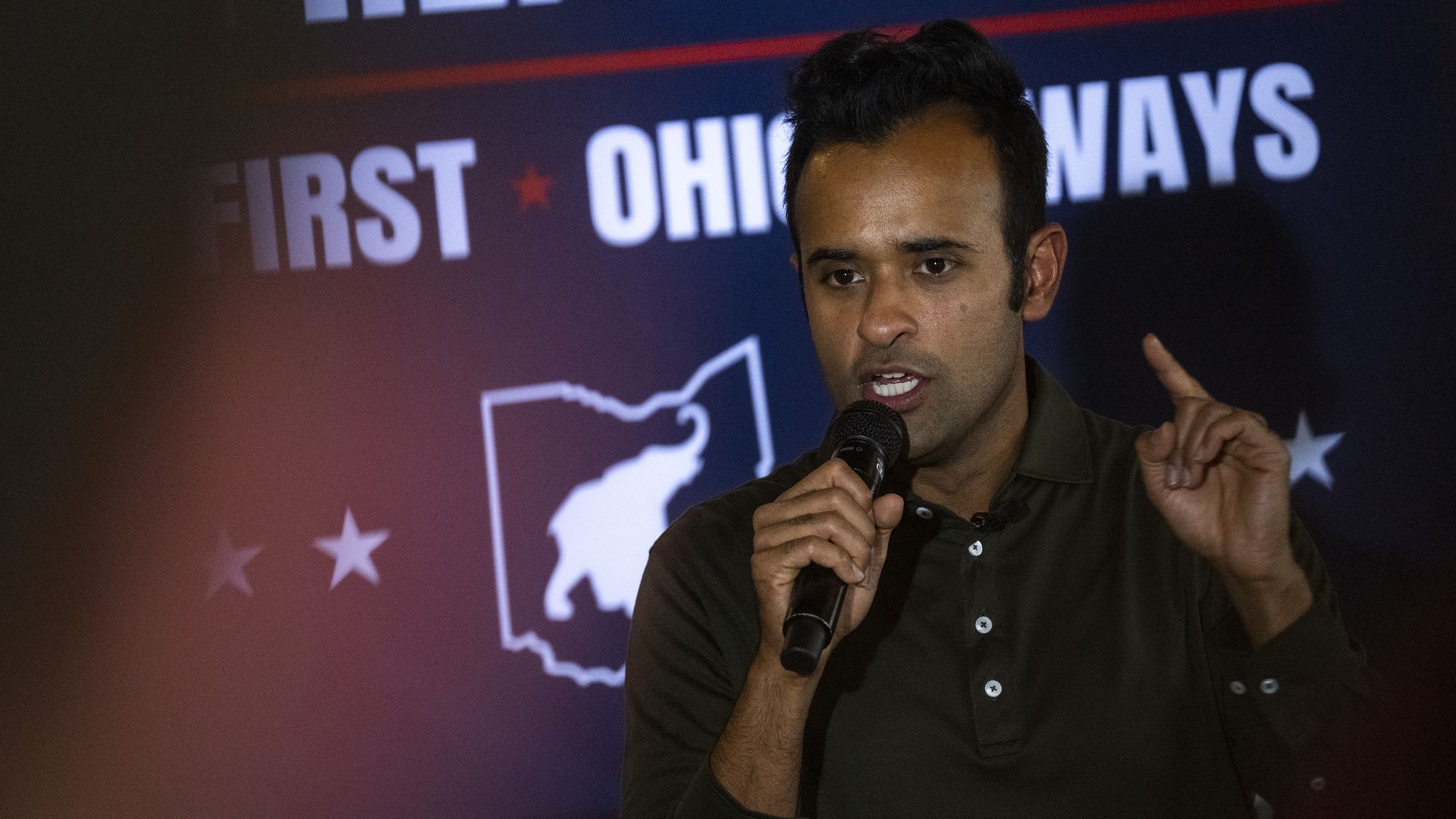 Vivek Ramaswamy, Republican nominee for Governor of Ohio, speaks to a group of supporters at Price Hill Chili on October 24, 2026 in Cincinnati, Ohio. Ramaswamy is running against democratic nominee Dr. Amy Acton for the seat. (Photo by Michael Swensen/Getty Images)