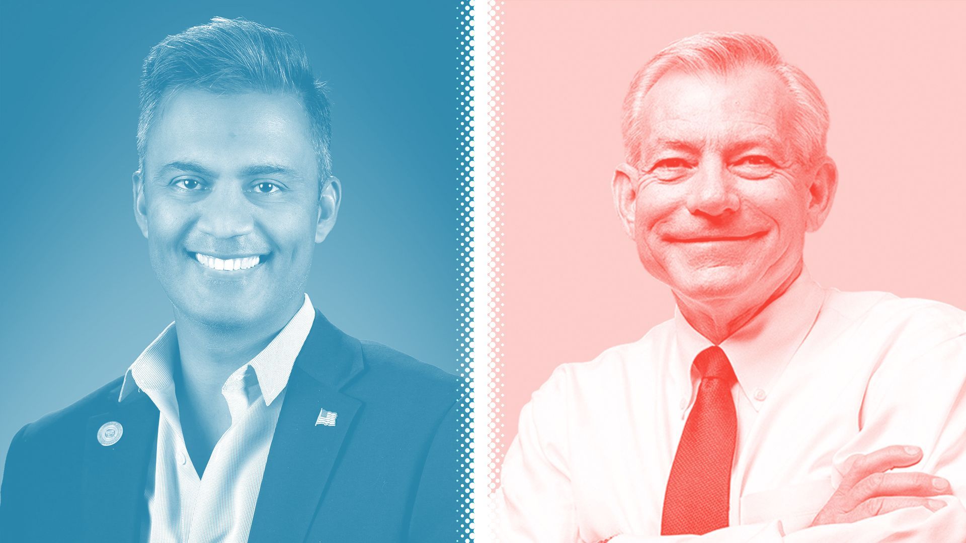 Photo illustration of Amish Shah and David Schweikert.