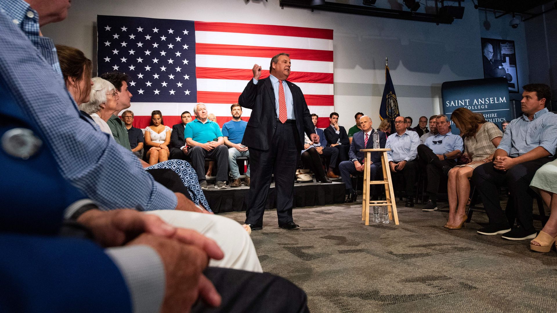 Former New Jersey Governor Chris Christie announces his presidential run during a New Hampshire Town Hall at Saint Anselm College in Goffstown, New Hampshire, on June 6, 2023.