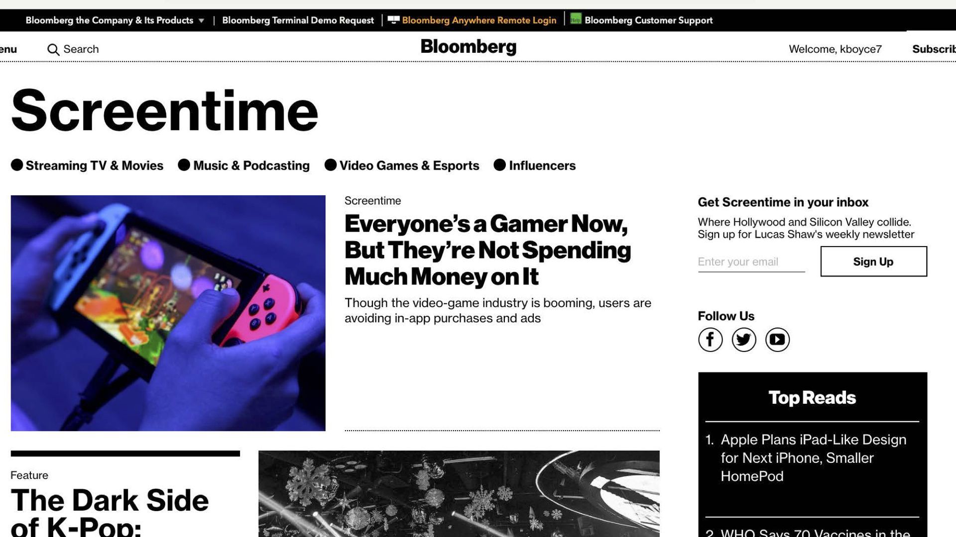 Screenshot of Bloomberg News