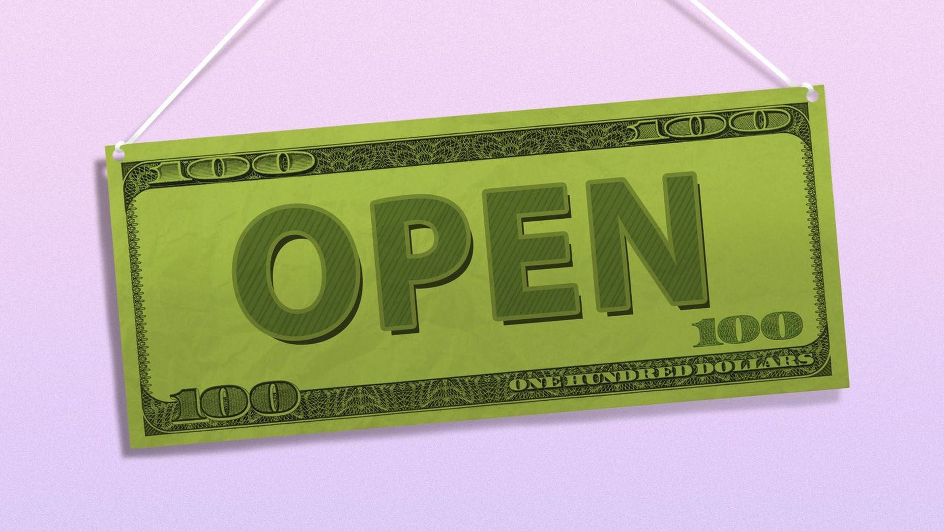 Open sign on $100 bill.