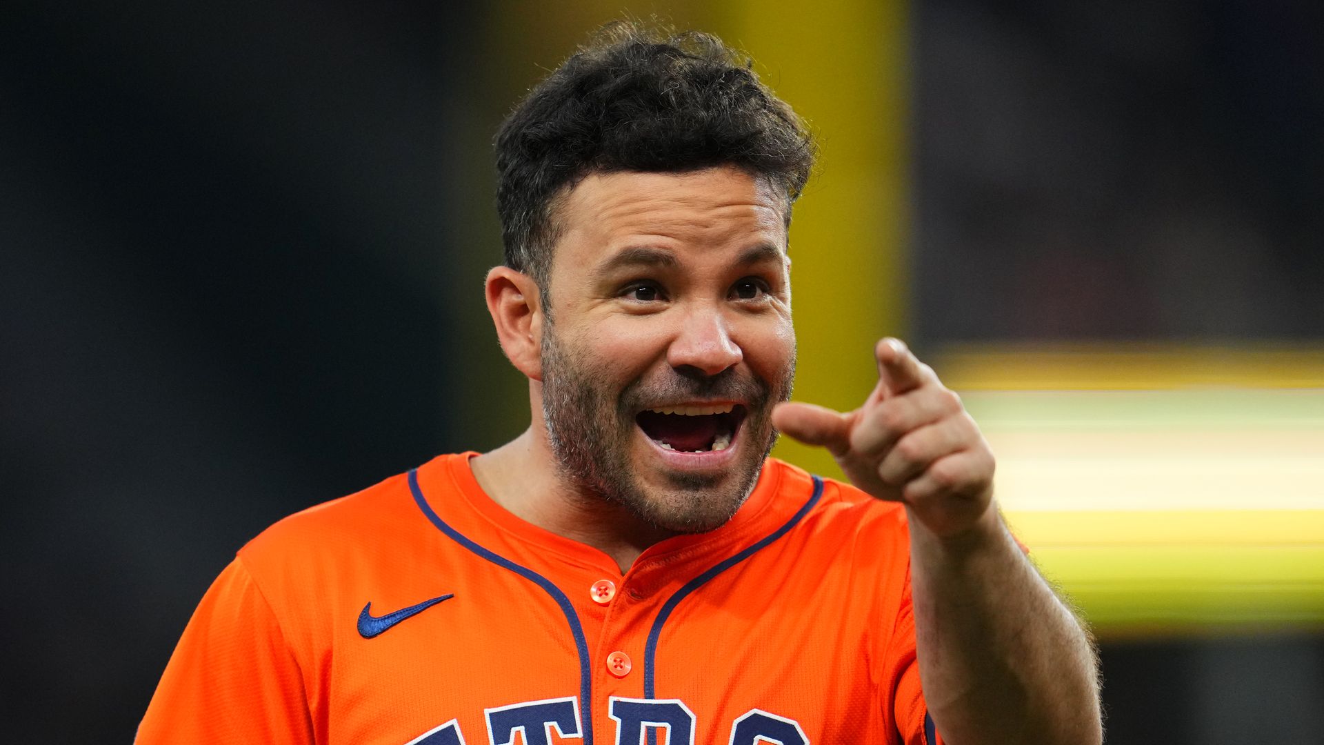 Astros second baseman Josรฉ Altuve reacts to a play during the final game against the Texas Rangers of the season