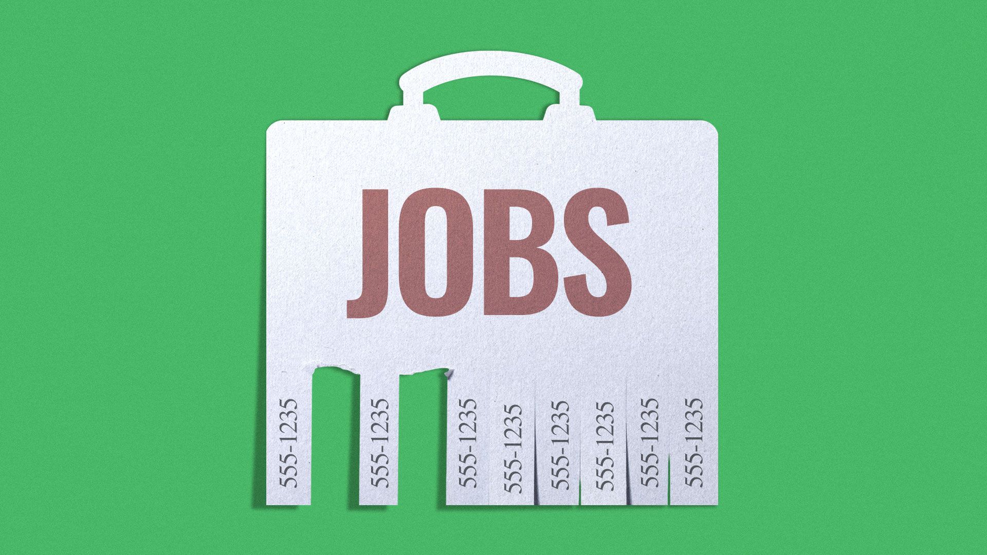 Illustration of a job posting shaped as a briefcase with two strips missing.