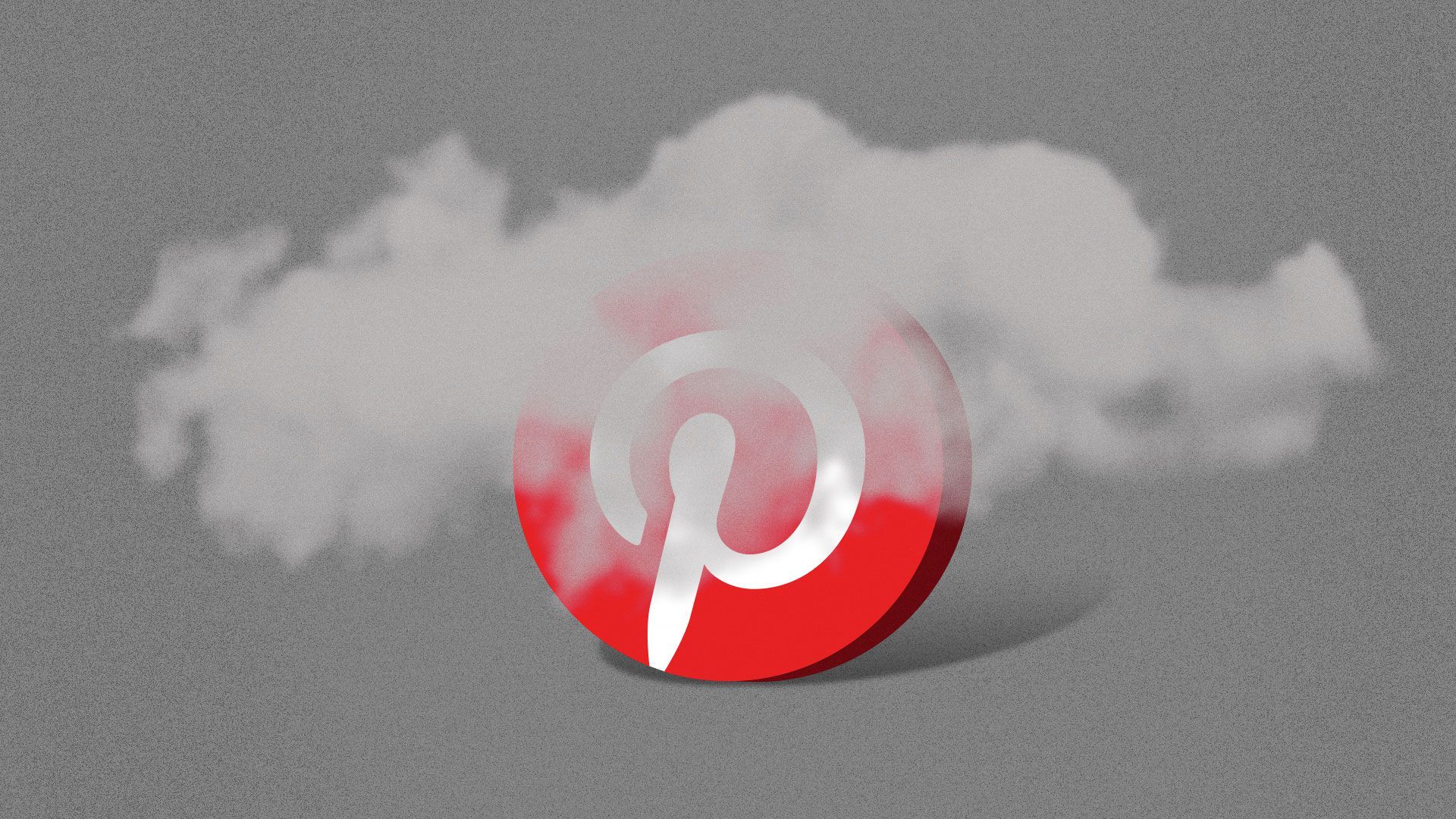 Illustration of Pinterest badge logo under dark clouds