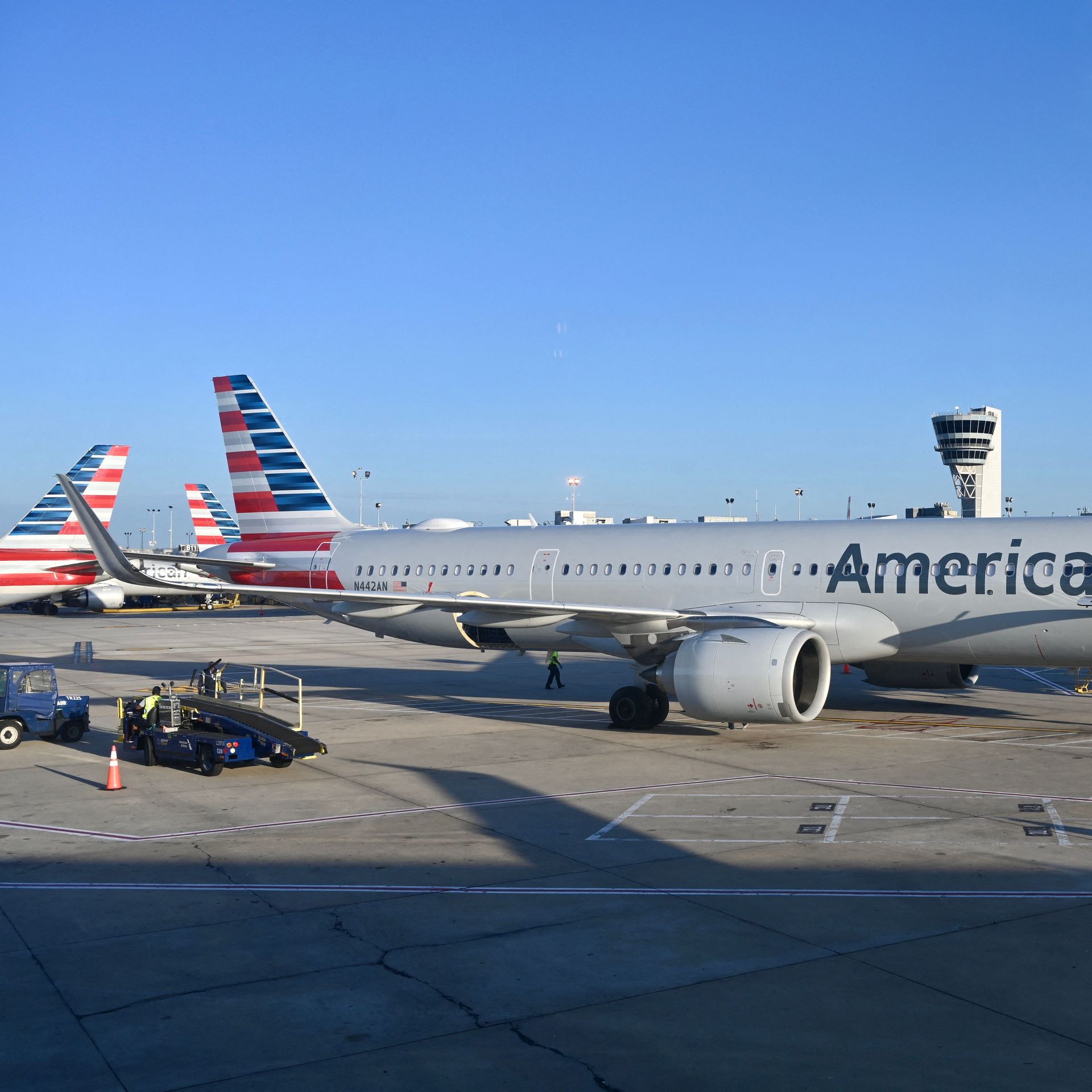 American Airlines planes are seen at Philadelphia International Airport in Philadelphia, Pennsylavania on June 20, 2022.  Photo: Daniel Slim/AFP via Getty Images
