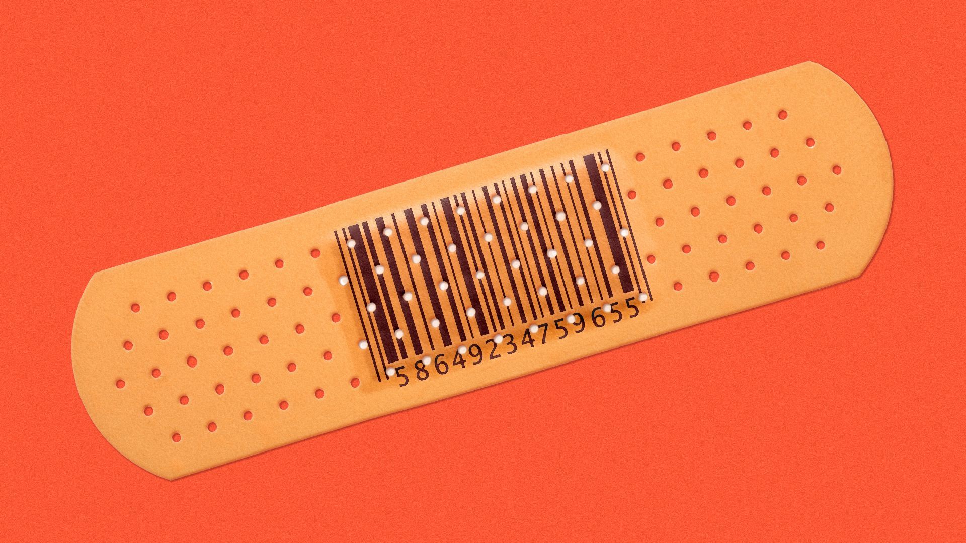 Illustration of a bandaid with a barcode in the middle area.