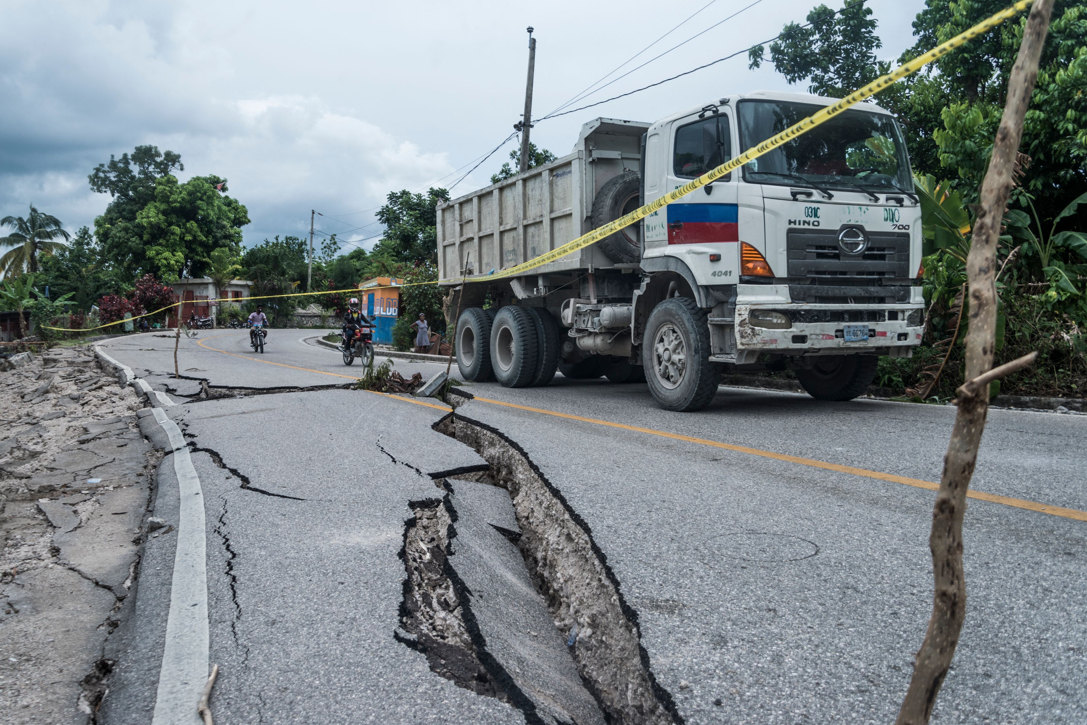 The severely damaged road to Camp-Perrin leading to Jeremie, is viewed after the earthquake near Camp-Perrin, Haiti on Aug. 16.