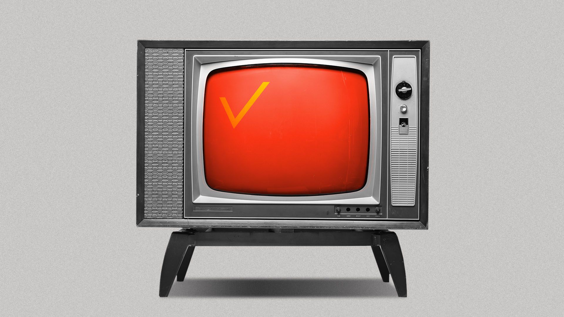 Illustration of a television featuring a red background and yellow check mark in reference to the flag of China