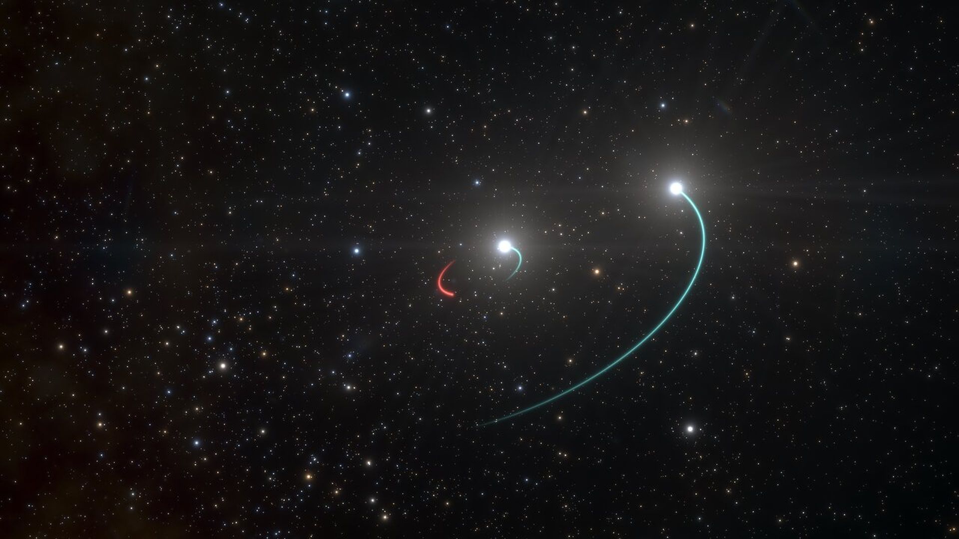 Artist's illustration of two stars orbiting a black hole.