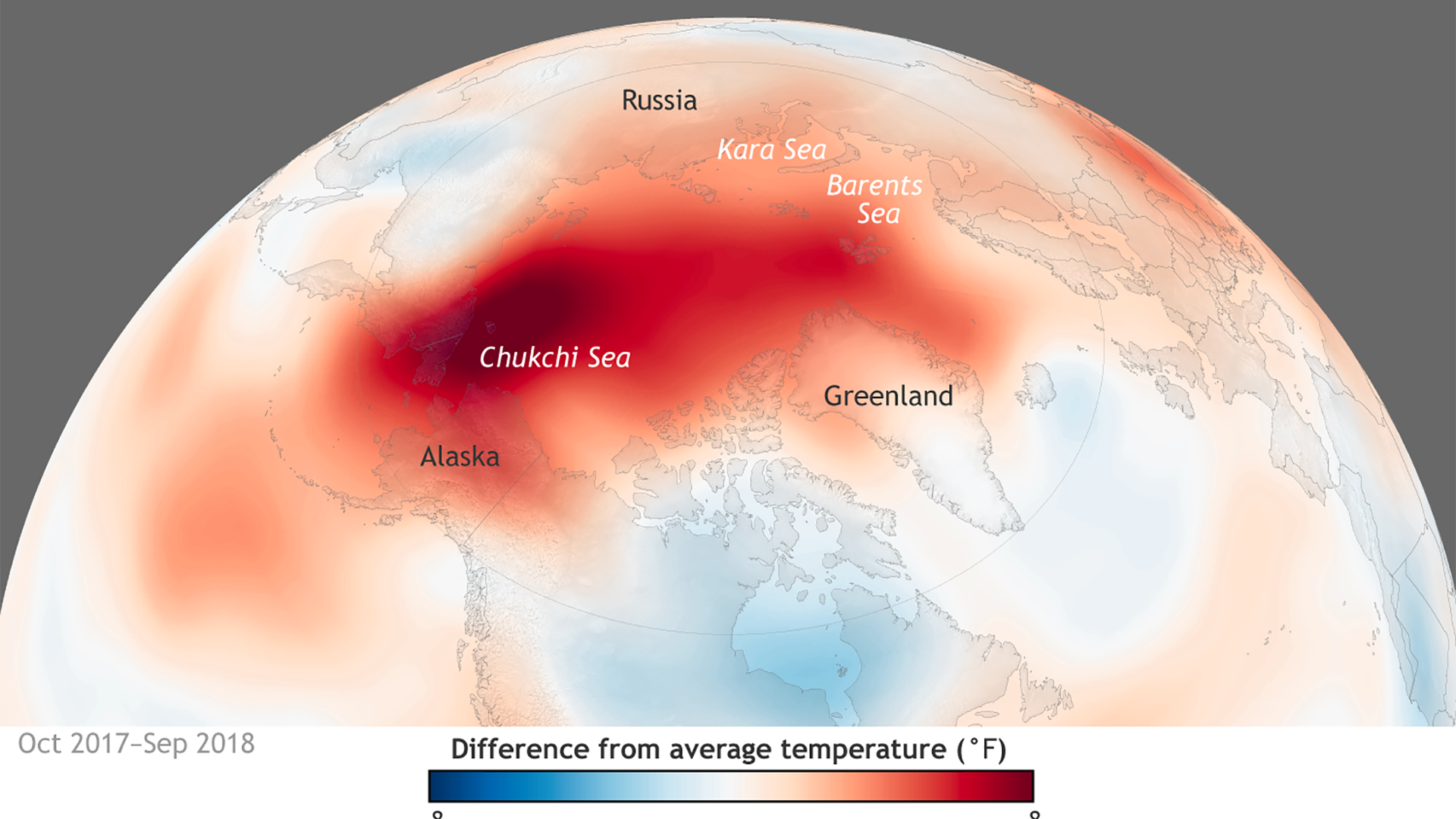 Arctic surface air temperature anomalies during 2018, which was the second-warmest year on record in the region.