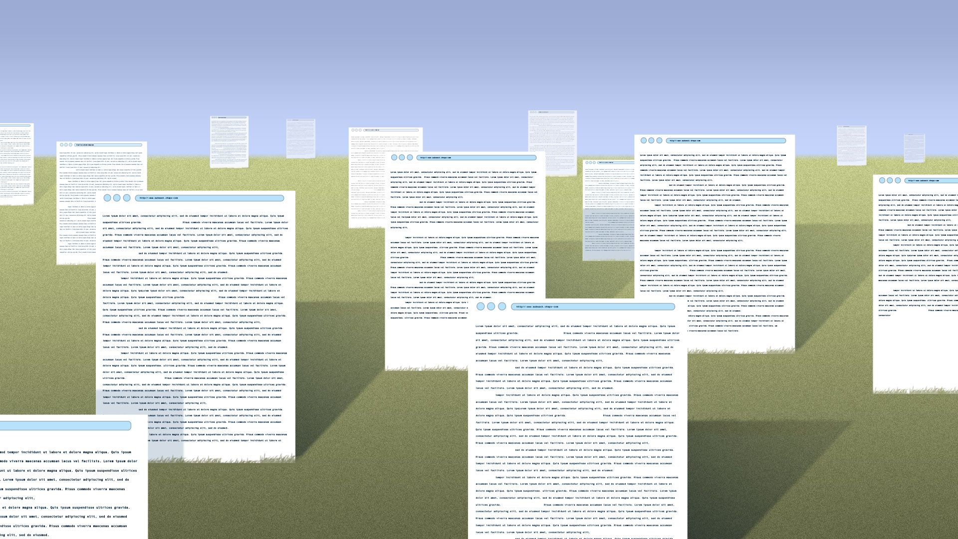 Illustration of open digital documents in a field