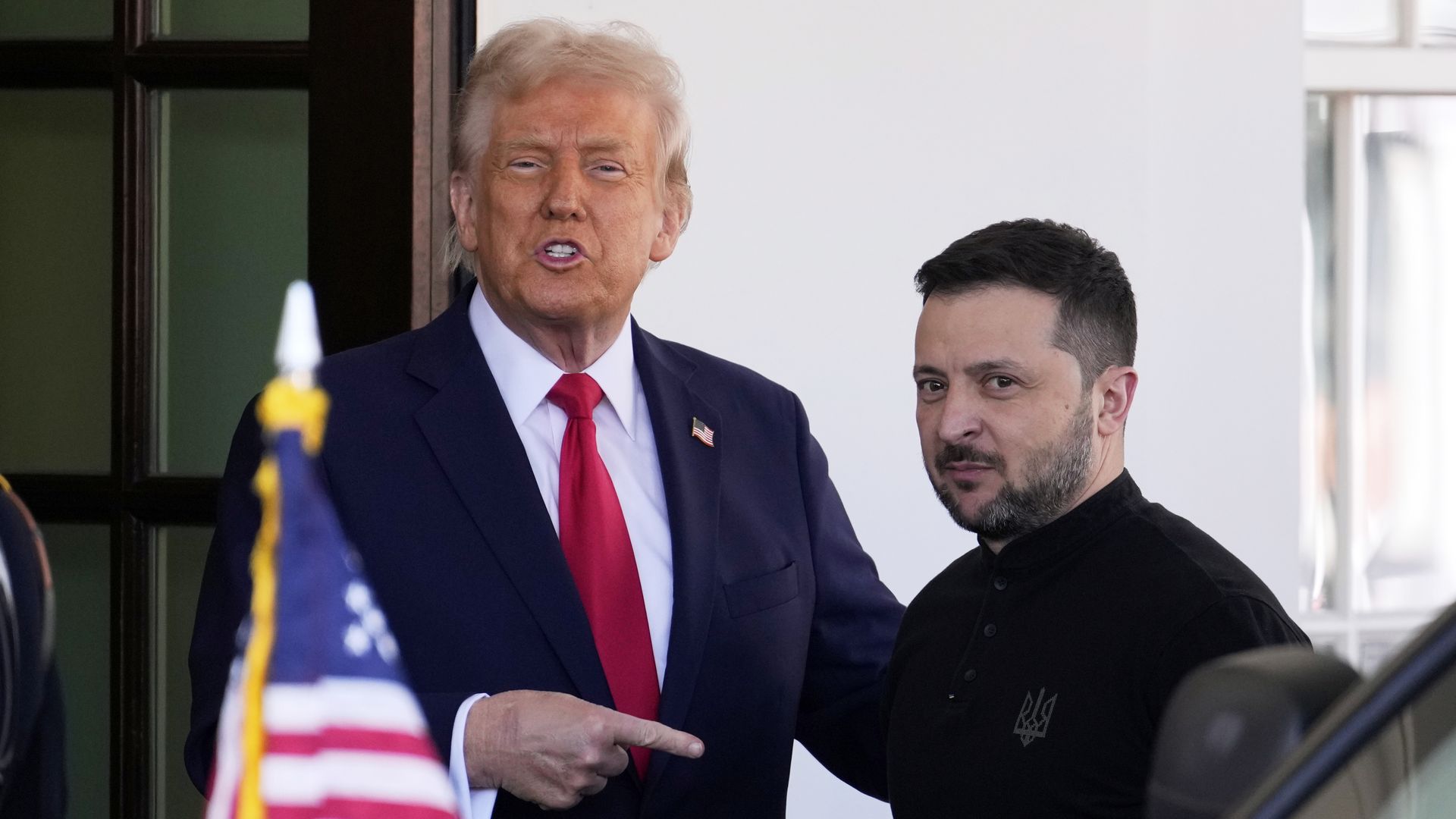President Trump greets Zelensky ahead of their Oval Office meeting in February.