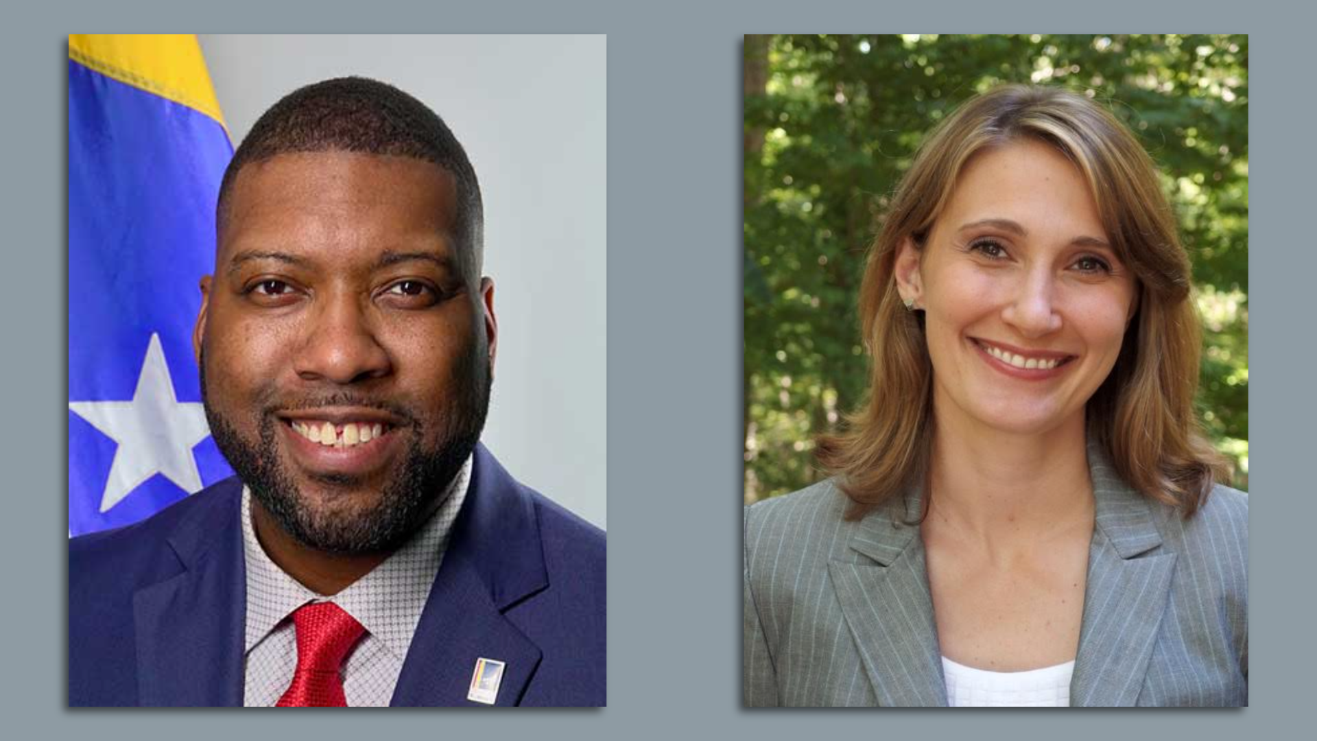 side-by-side headshots of new Durham mayor Leonardo Williams (left) and Chapel Hill mayor Jess Anderson (right)