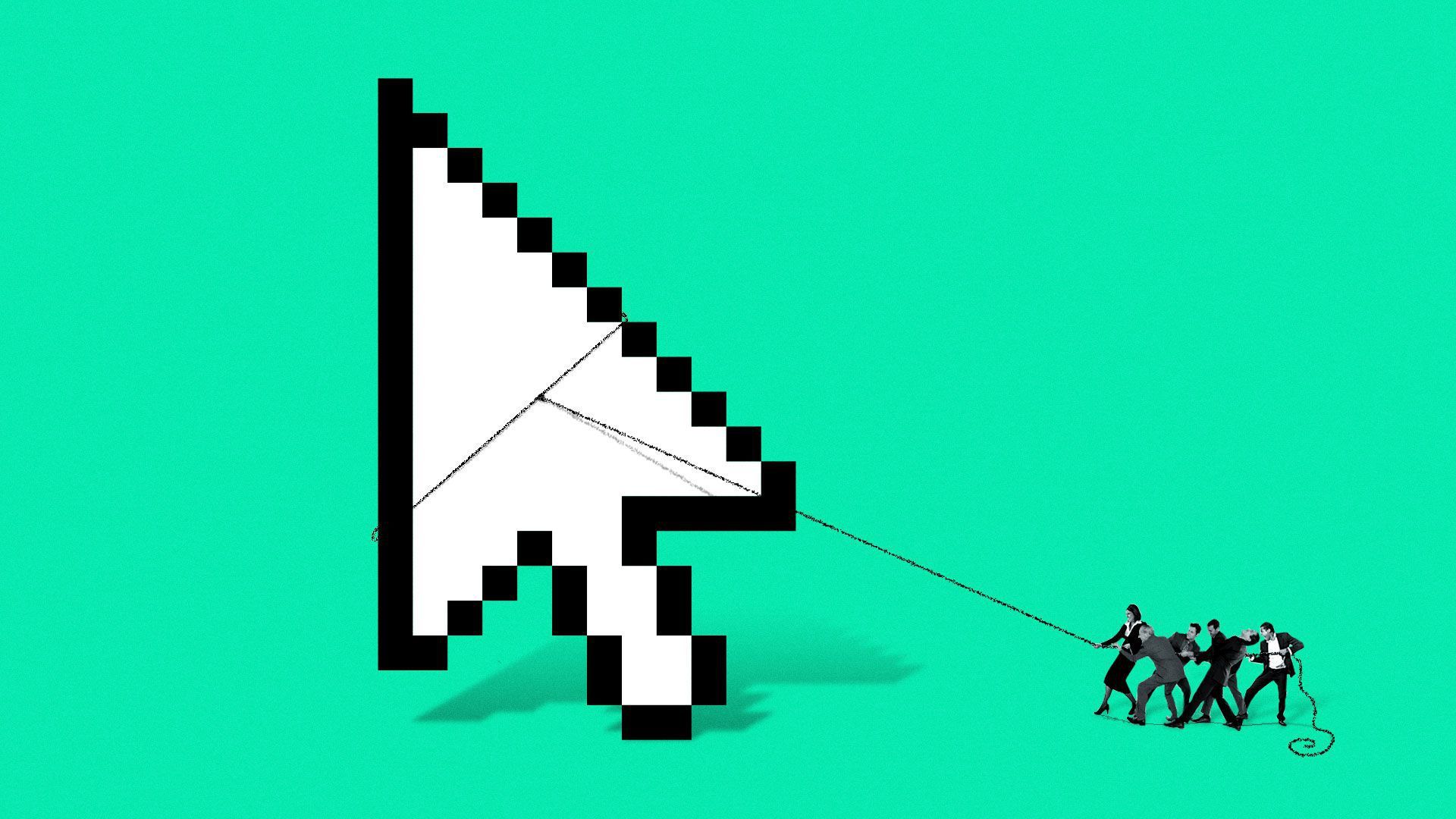 An illustration of a group of people pulling a cursor