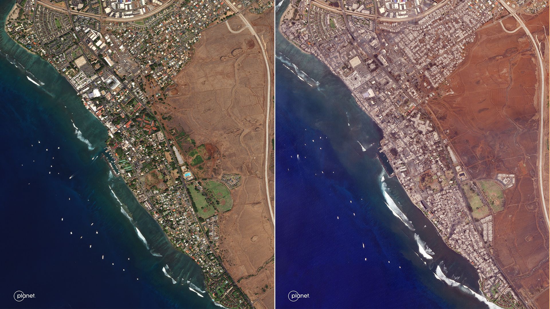 Lahaina before and after wildfires