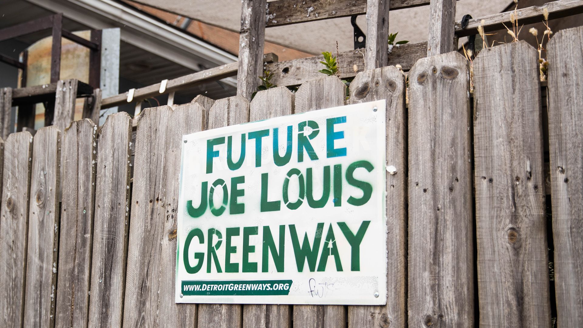Sign near the Joe Louis Greenway Mural in Hamtramck