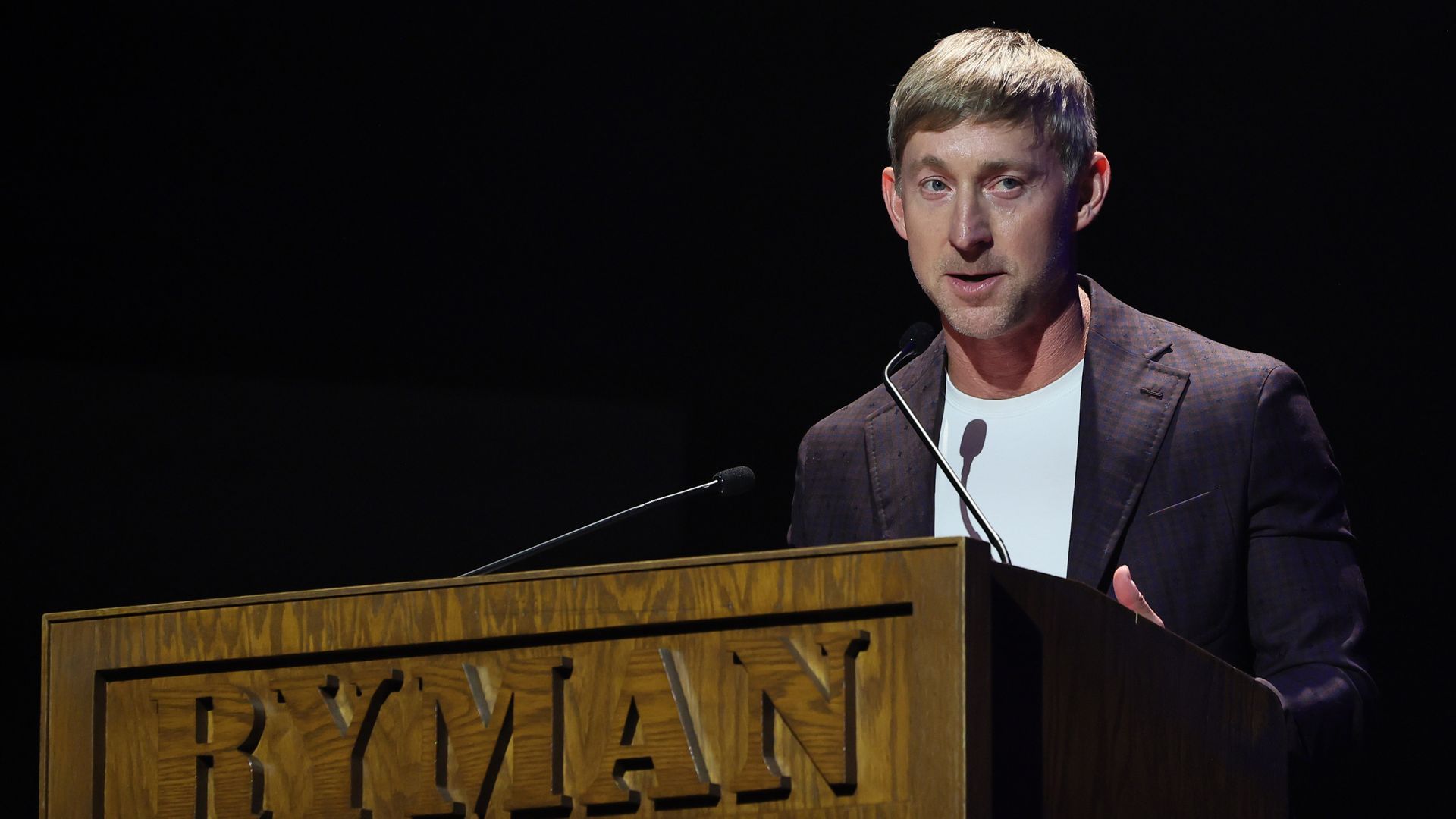Ashley Gorley speaks onstage at the 8th Annual Nashville Songwriter Awards at Ryman Auditorium