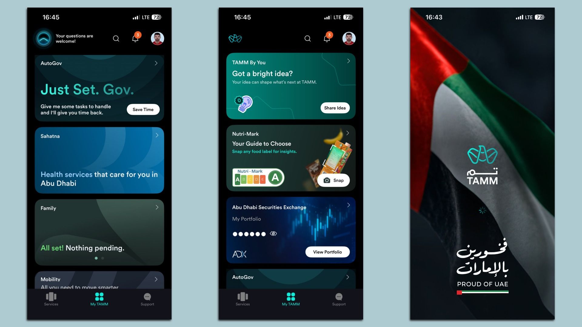 3 screenshots from TAMM app