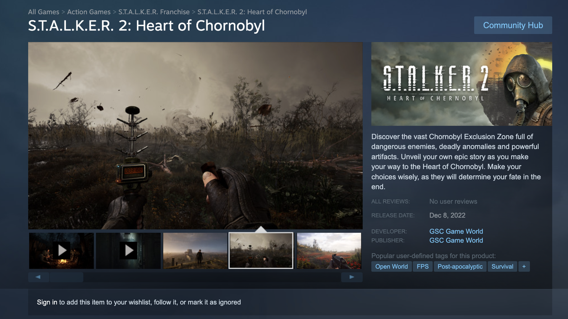 Screenshot of an online store listing the STALKER 2, showing the new spelling of its subtitle