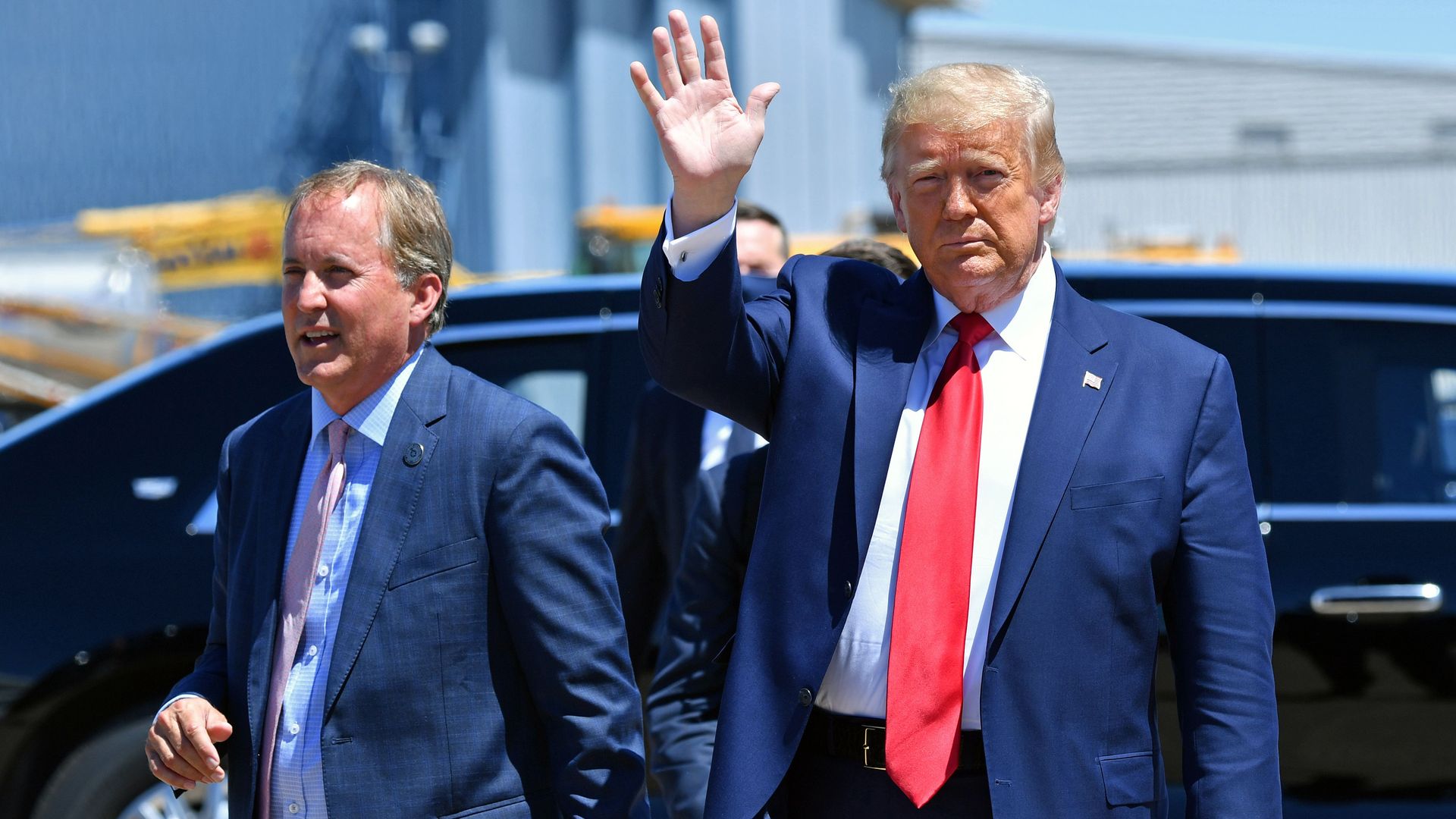 Texas AG Ken Paxton and President Trump in Texas in June. Photo: Nicholas Kamm/AFP via Getty Images