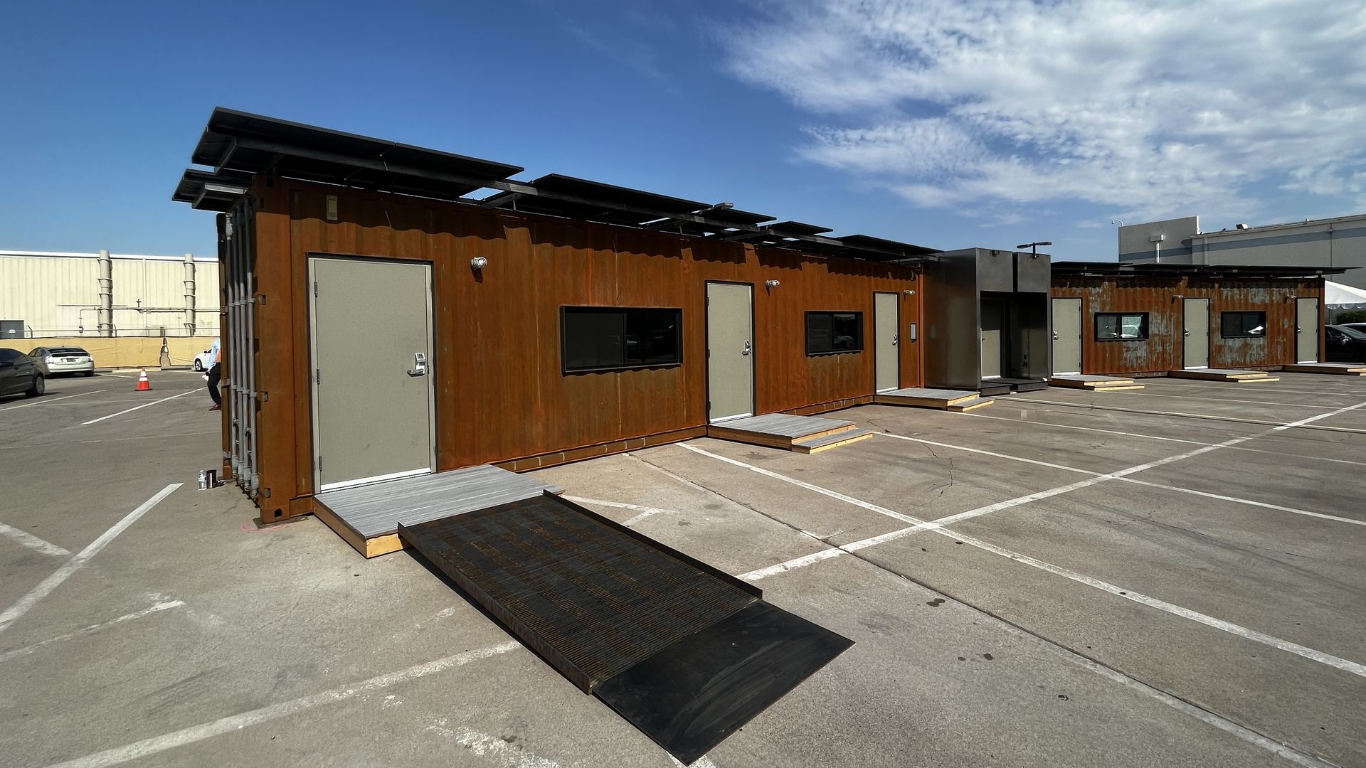 A shipping container with doors.