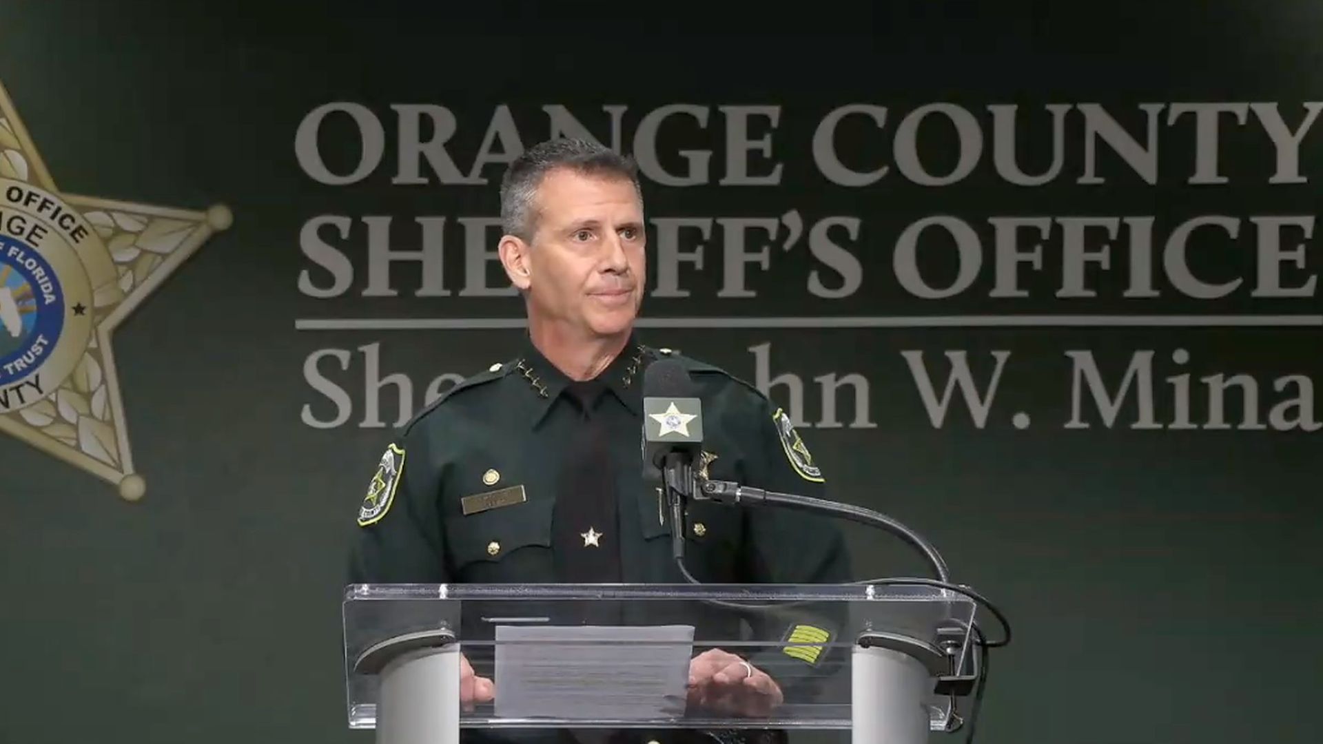 A screenshot of Orange County Sheriff John Mina during his news conference in Florida on Wednesday evening.