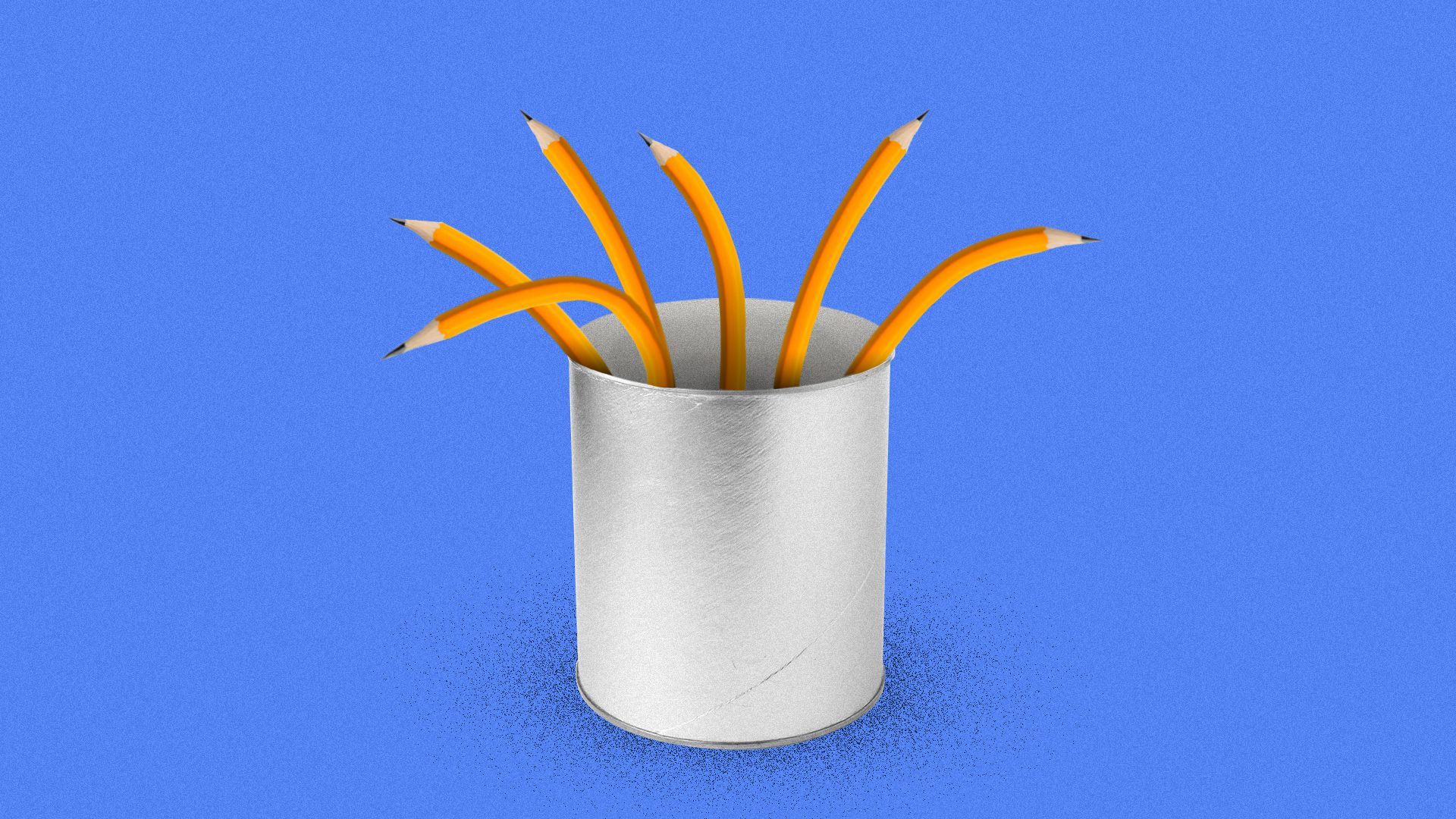 Illustration of drooping pencils in a cup. 
