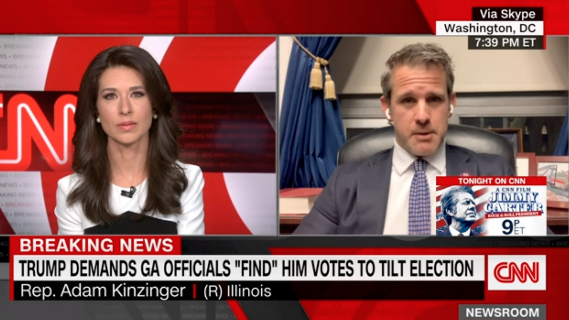 A screenshot of Rep. Adam Kinzinger on CNN.