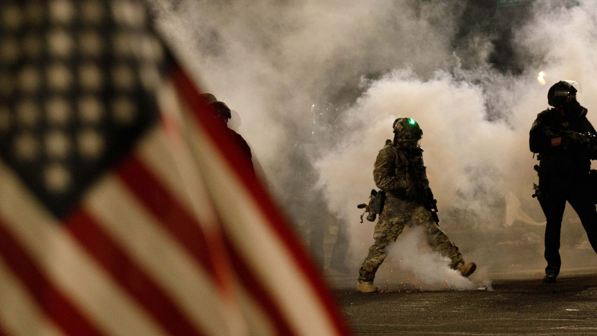 Federal officers deploy tear gas in Portland, Oregon on July 21, 2020.