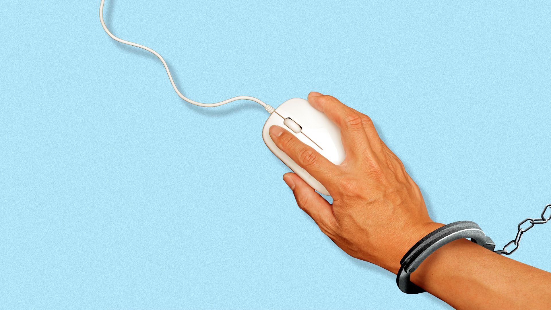 Illustration of a hand on a mouse with a handcuff on the wrist.