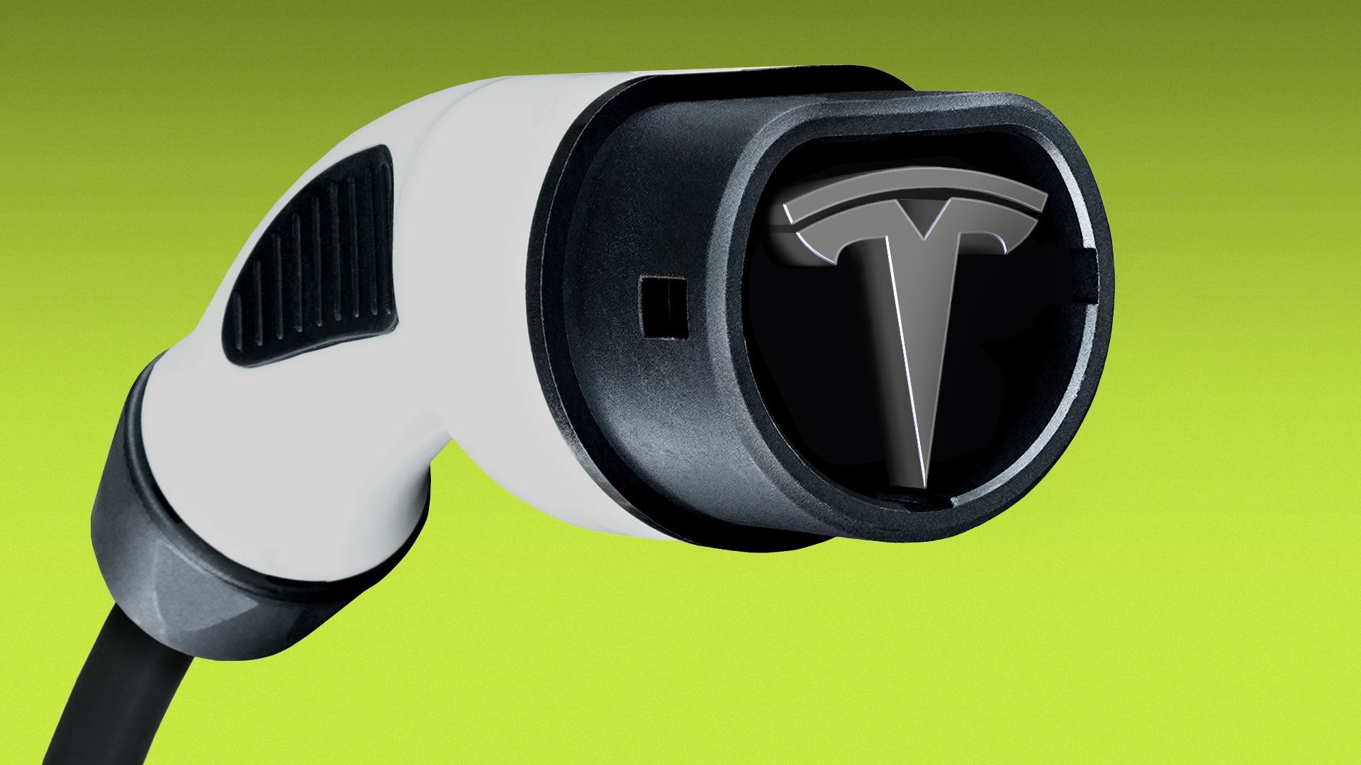 Illustration of an EV charger with a Tesla logo built into it.