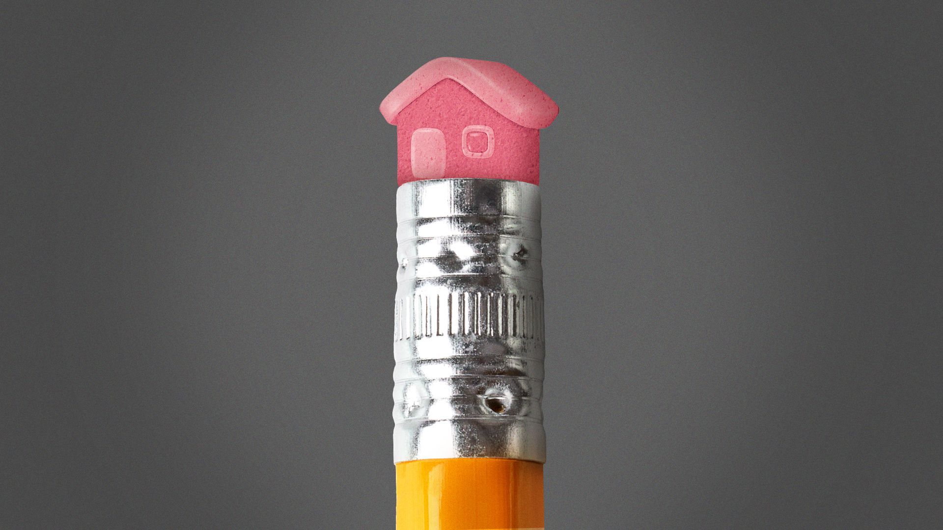 Illustration of a pencil with a house shaped eraser on the top.