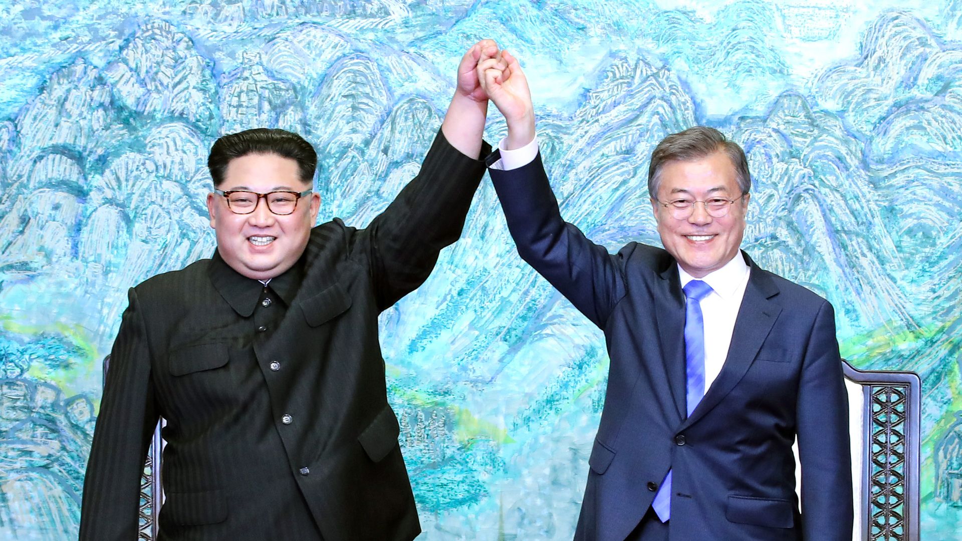 Kim Jong-un and Moon Jae-in at a summit in South Korea.