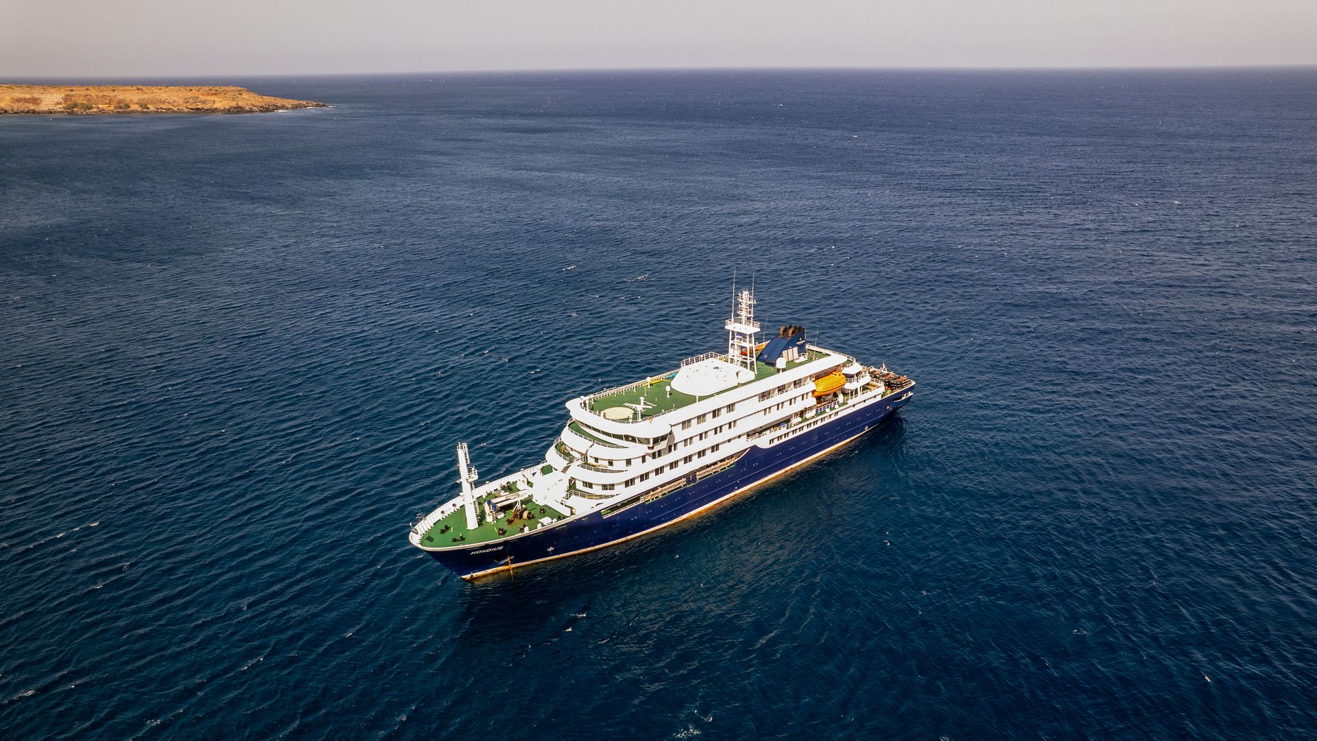 A cruise ship in the water