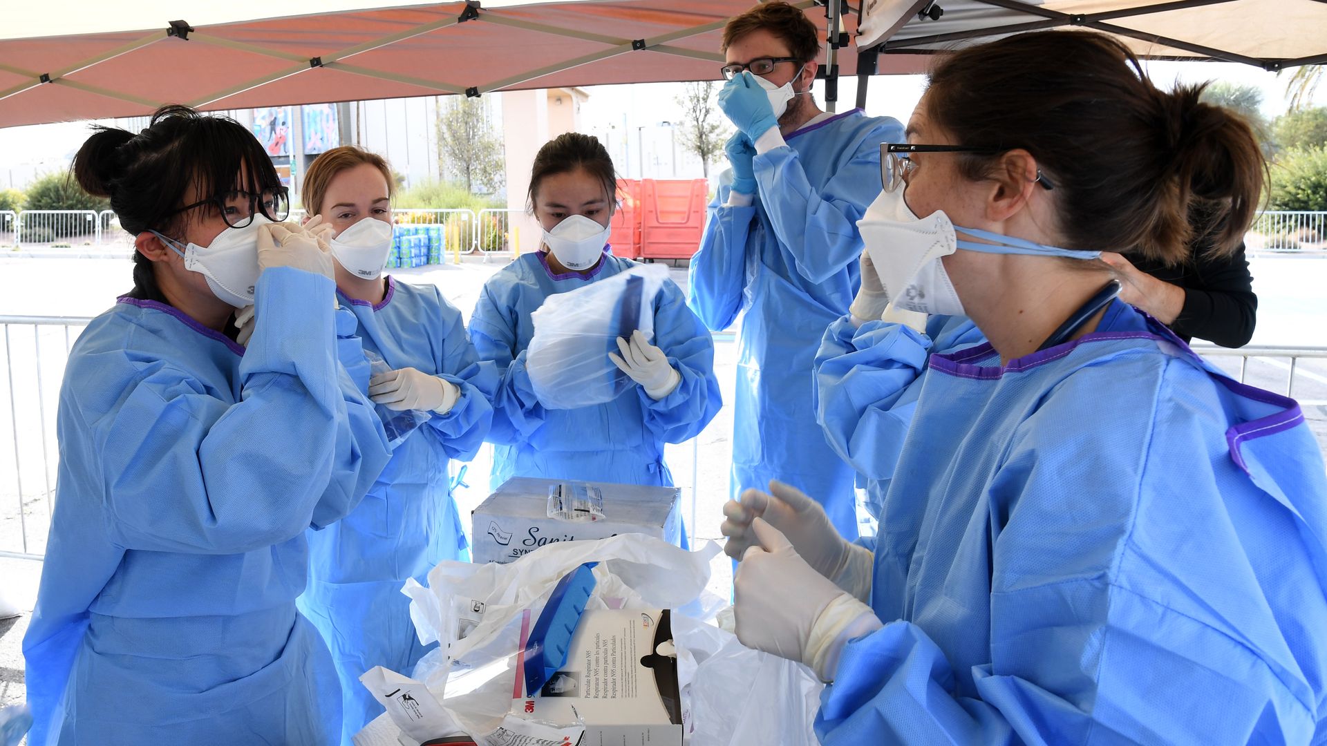 Medicals students working at a medical tent to treat the homeless in Las Vegas.