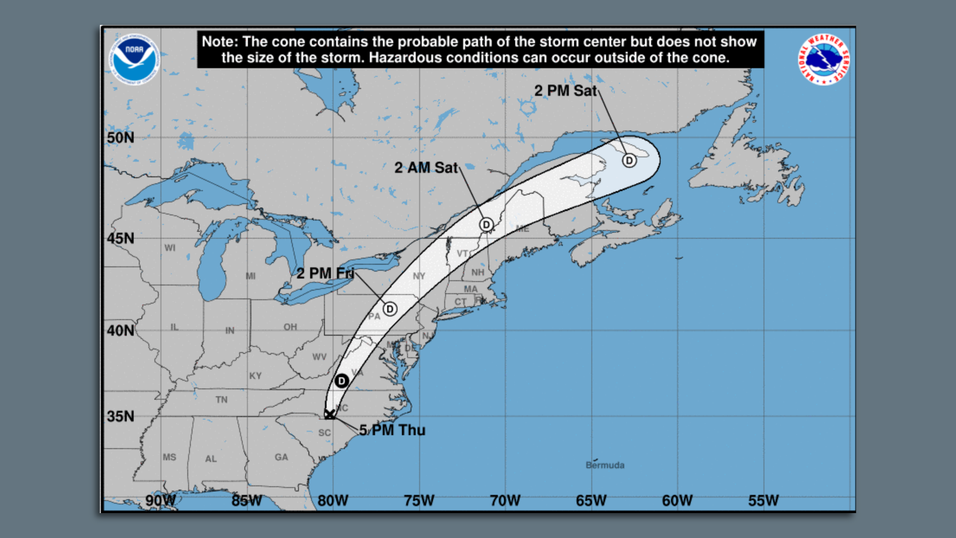 Tropical depression Debby's forecasted path showing it in Pennsylvania by 2pm Friday.